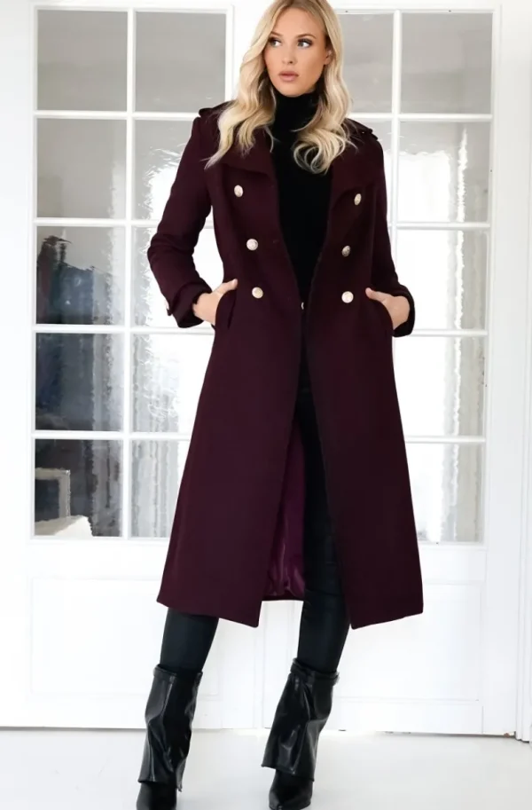 MIXED BRANDS - Elegant Double breasted long Coat - Magenta Best