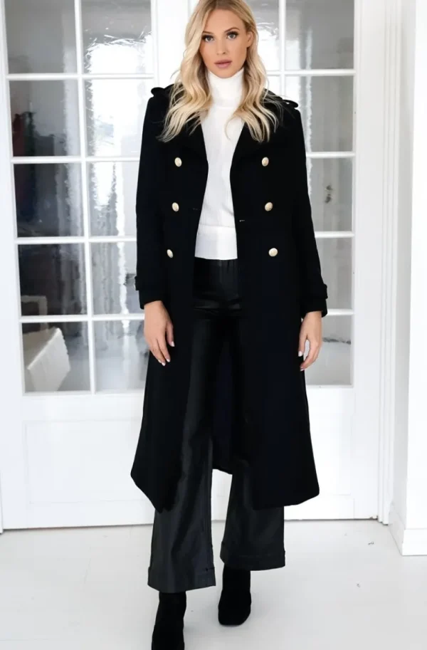 MIXED BRANDS - Elegant Double breasted long Coat - Black Discount