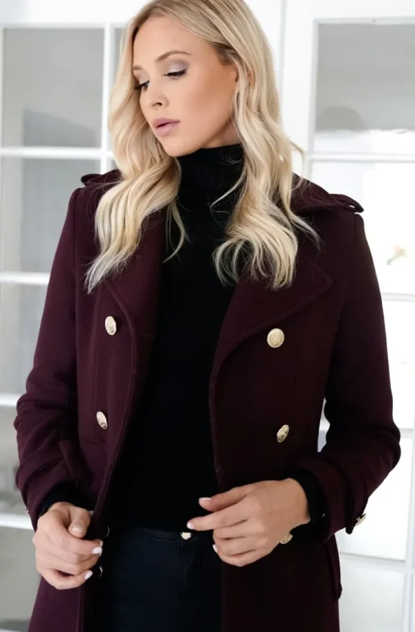 MIXED BRANDS - Elegant Double breasted long Coat - Magenta Best