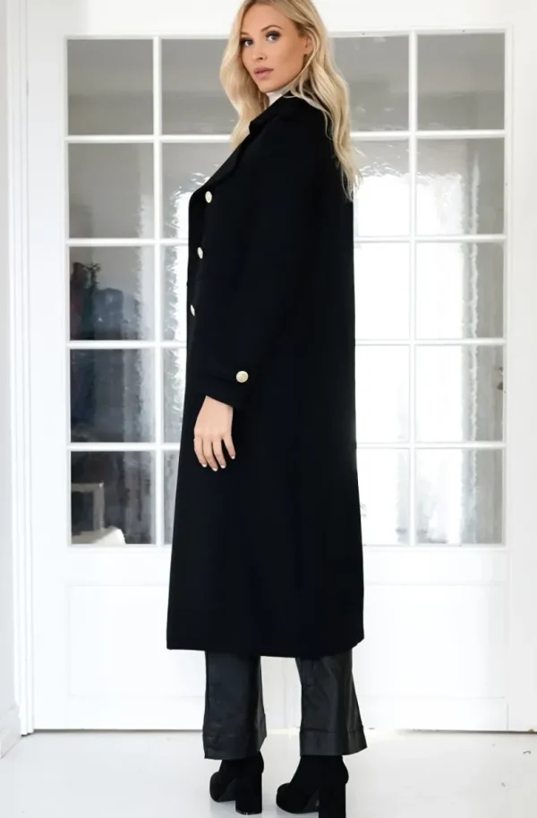 MIXED BRANDS - Elegant Double breasted long Coat - Black Discount
