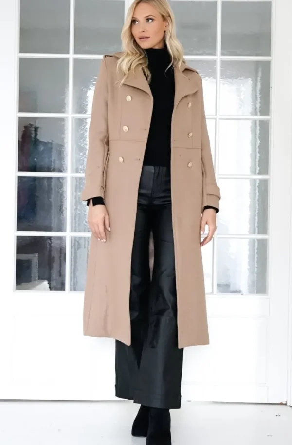 MIXED BRANDS - Elegant Double breasted long Coat - Camel Sale