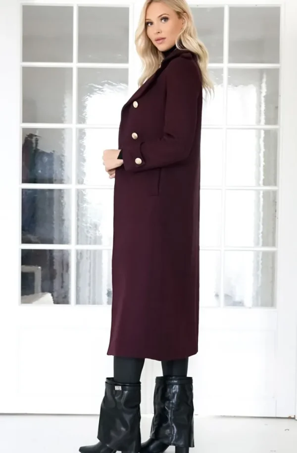 MIXED BRANDS - Elegant Double breasted long Coat - Magenta Best