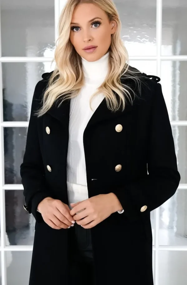 MIXED BRANDS - Elegant Double breasted long Coat - Black Discount