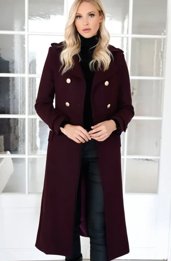 MIXED BRANDS - Elegant Double breasted long Coat - Magenta Best