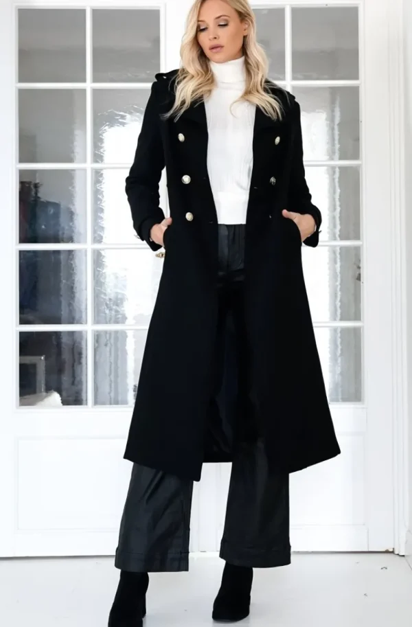 MIXED BRANDS - Elegant Double breasted long Coat - Black Discount