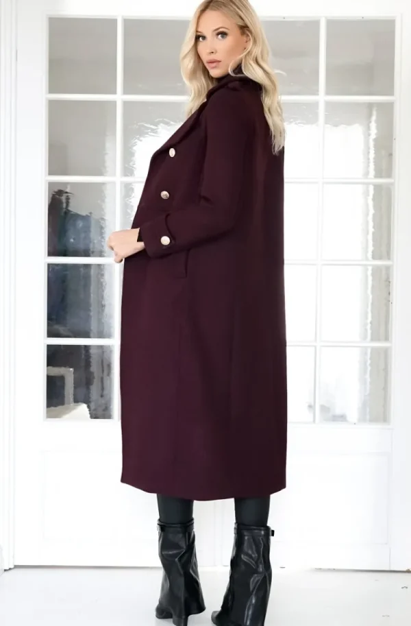 MIXED BRANDS - Elegant Double breasted long Coat - Magenta Best