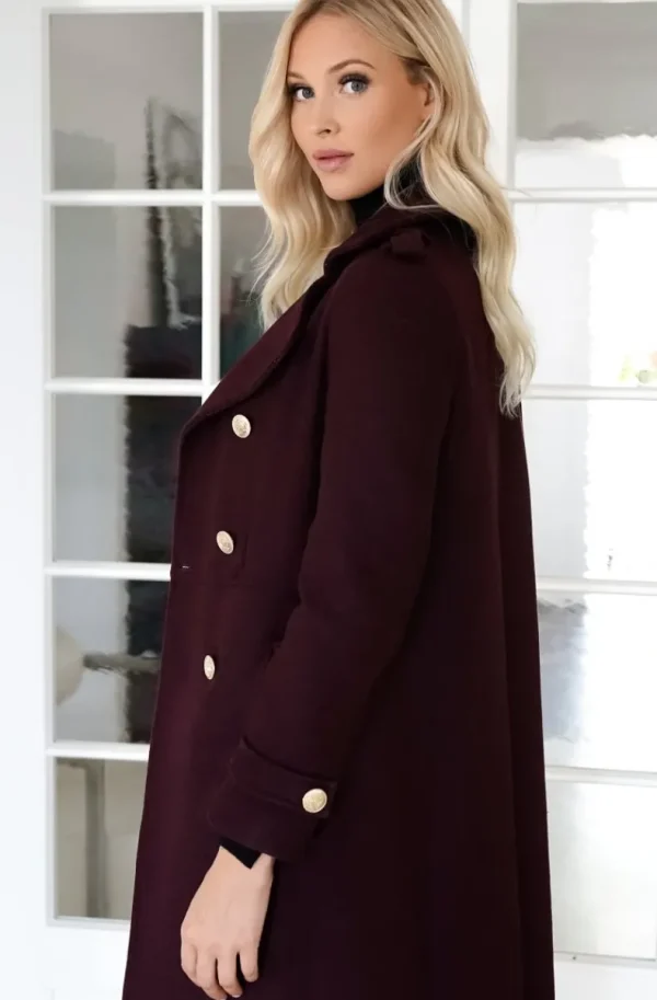 MIXED BRANDS - Elegant Double breasted long Coat - Magenta Best