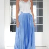 MIXED BRANDS - Elegant Maxi skirt pleated 24113 - Blue Ciel Best