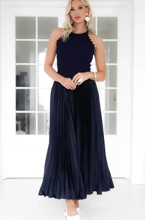 MIXED BRANDS - Elegant Maxi skirt pleated 24113 - Navy Best
