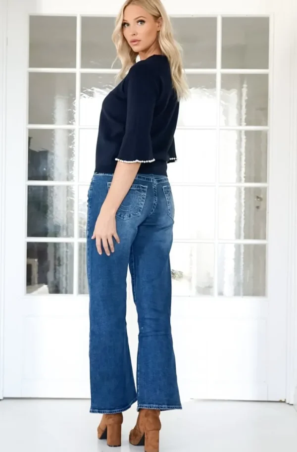 MIXED BRANDS - Elegant Pearl-accented knit sweater 3502 - Darkblue Sale