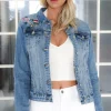 MIXED BRANDS - Embroidered Denim Jacket DC462 - Blue Online