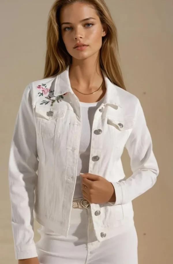 MIXED BRANDS - Embroidered Denim Jacket DC462 - White Hot