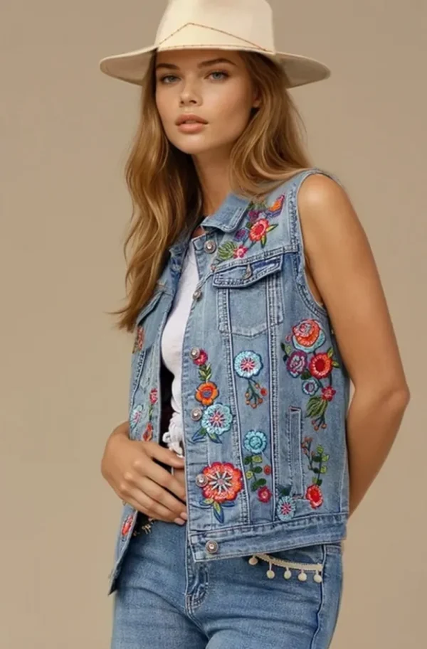 MIXED BRANDS - Embroidered jeans Vest DC417 - Blue Outlet