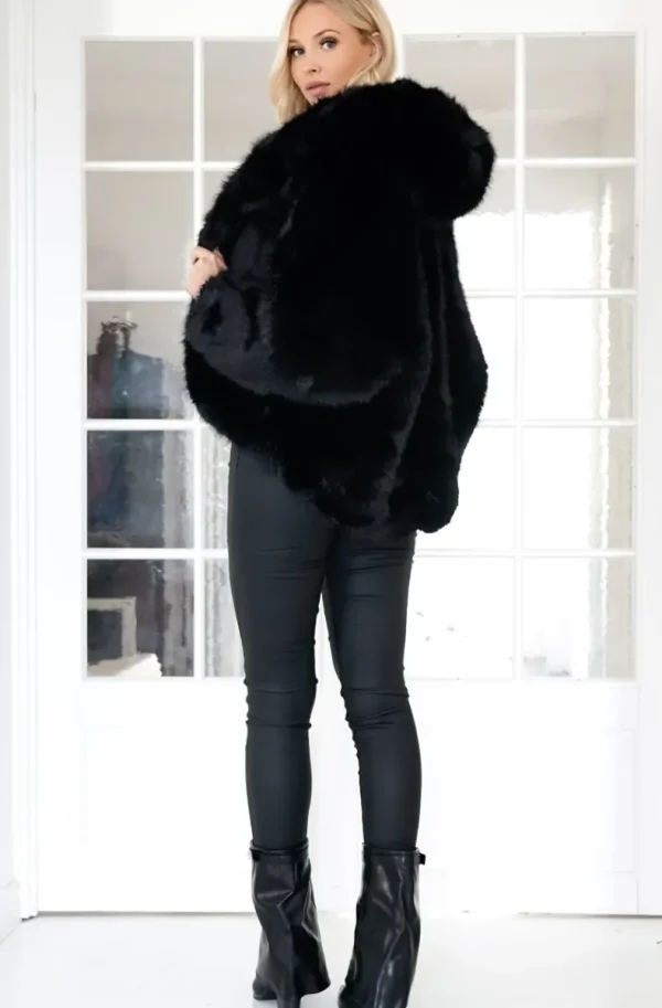 MIXED BRANDS - Fake fur jacket with hood M08 - Black Online