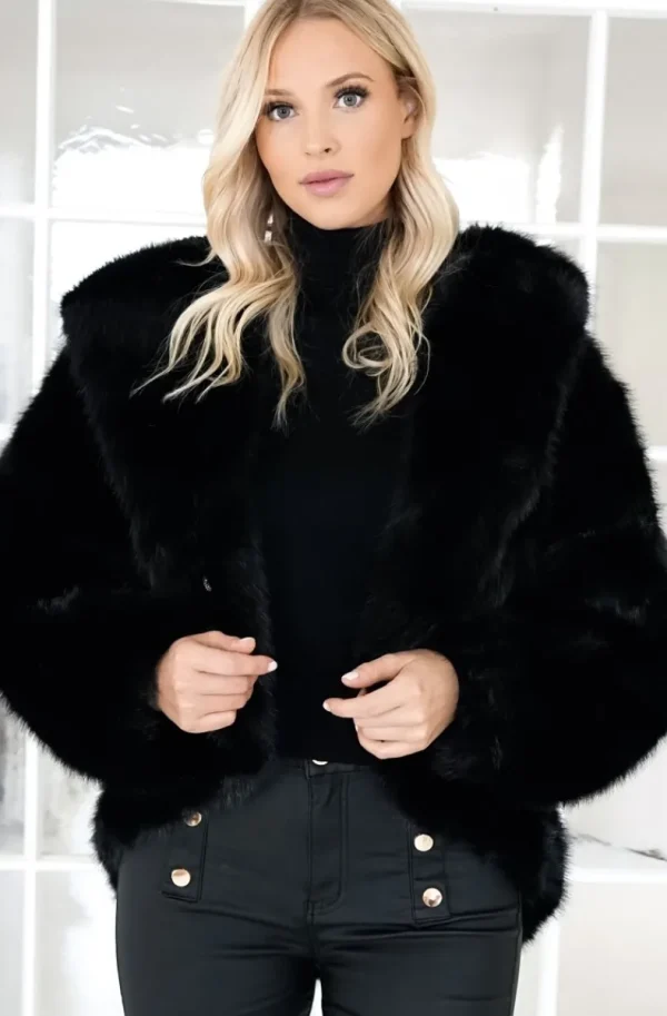 MIXED BRANDS - Fake fur jacket with hood M08 - Black Online