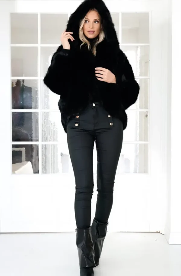 MIXED BRANDS - Fake fur jacket with hood M08 - Black Online