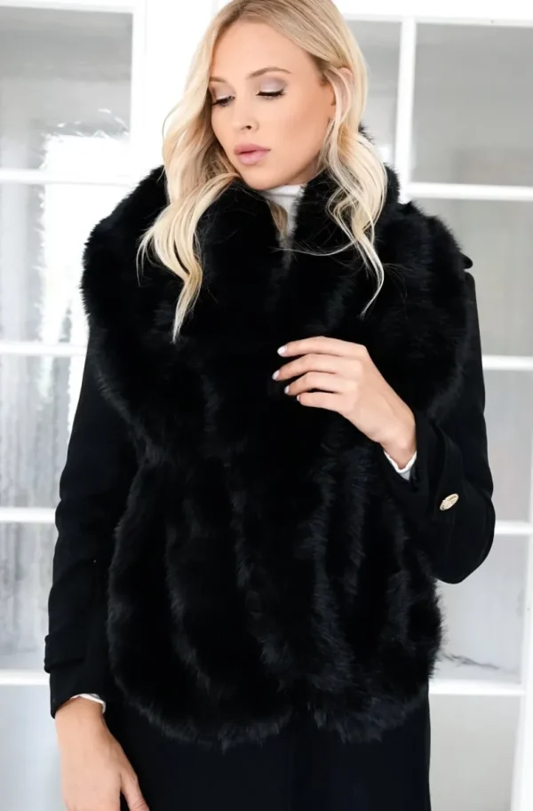 MIXED BRANDS - Fake Fur Scarf wide F40771/MZ10 - Black Online