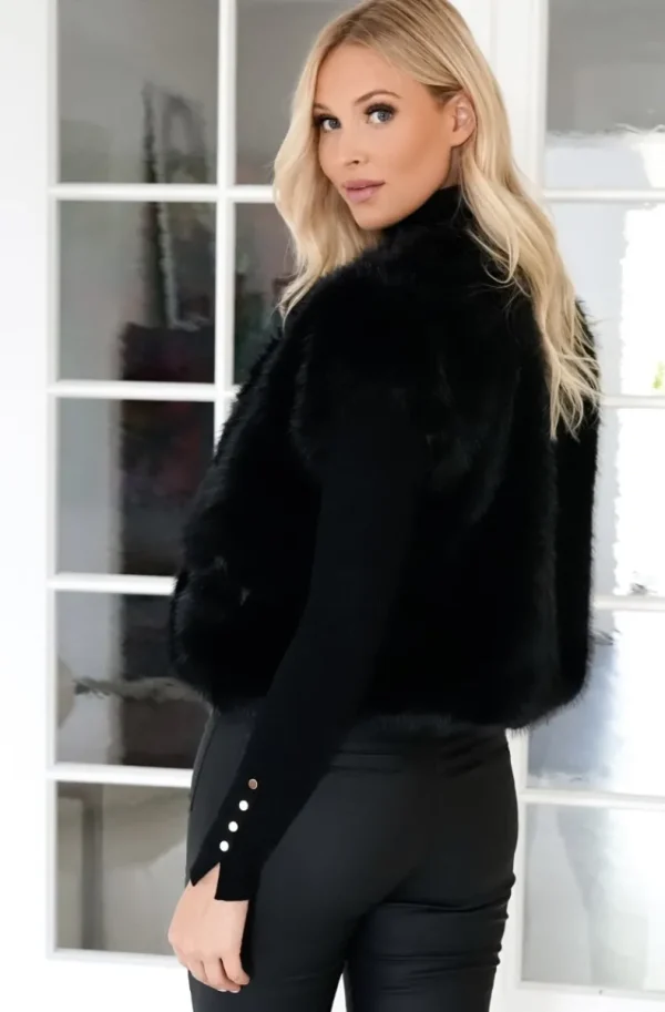 MIXED BRANDS - Fake fur vest Short F40918 - Black Clearance