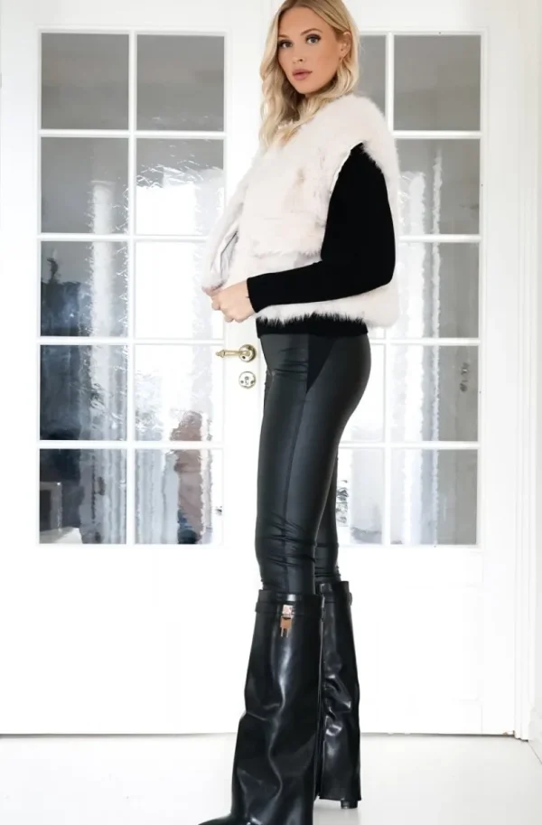 MIXED BRANDS - Fake fur vest Short F40918 - Beige New