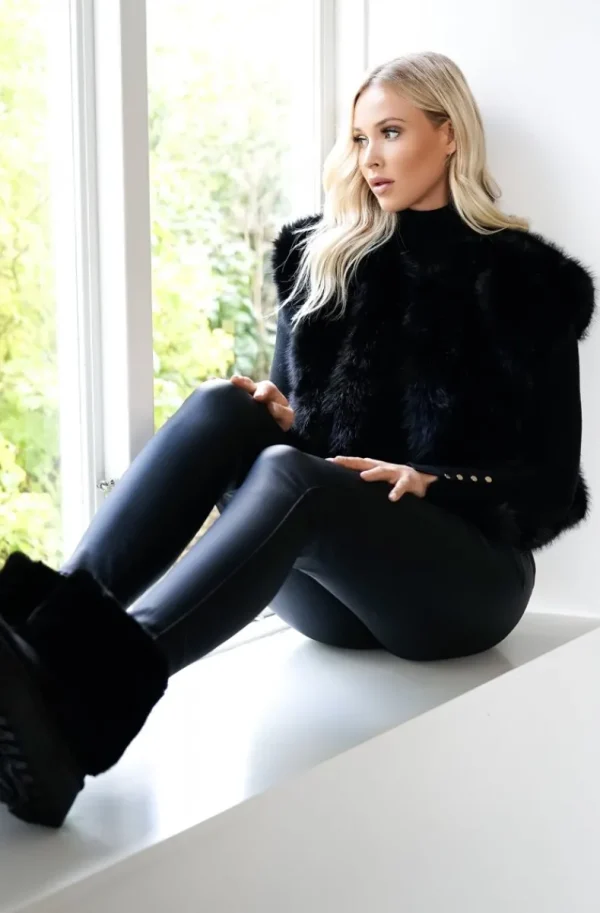 MIXED BRANDS - Fake fur vest Short F40918 - Black Clearance