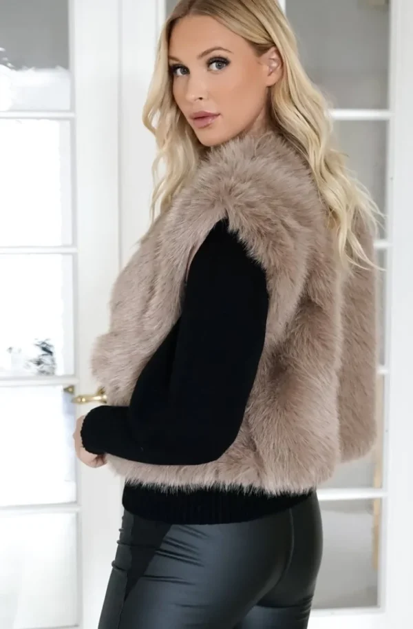 MIXED BRANDS - Fake fur vest Short F40918 - Taupe Fashion