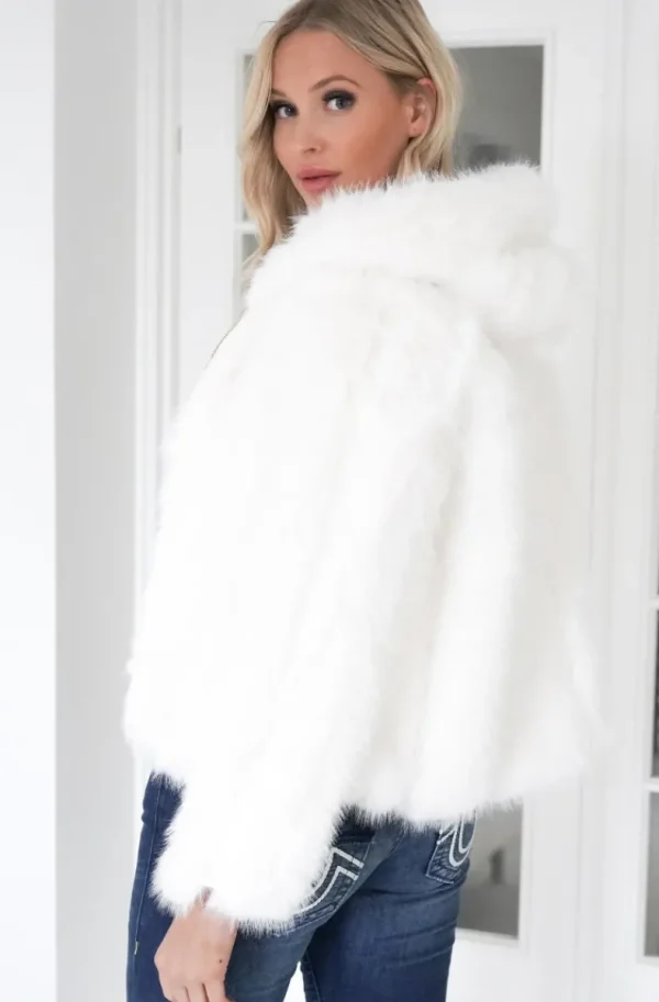 MIXED BRANDS - Faux Fur Jacket with hood M07 - White Clearance