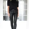 MIXED BRANDS - Faux leather pant with buttons A122 - Black Discount