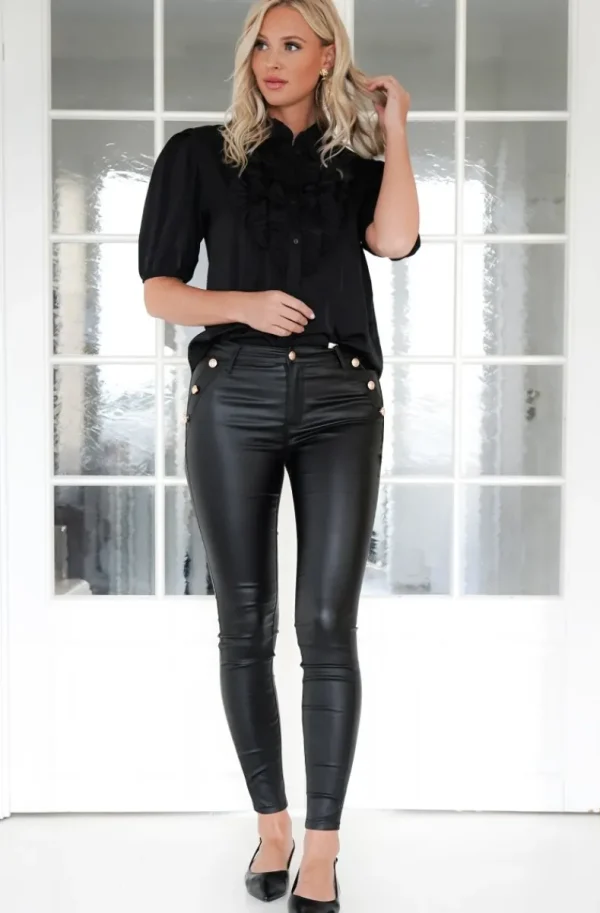 MIXED BRANDS - Faux leather pant with buttons A122 - Black Discount