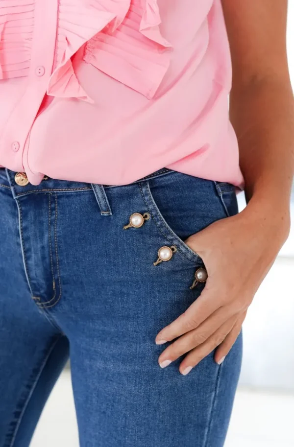MIXED BRANDS - Flare Jeans with pearl buttons 0360 - Blue Fashion