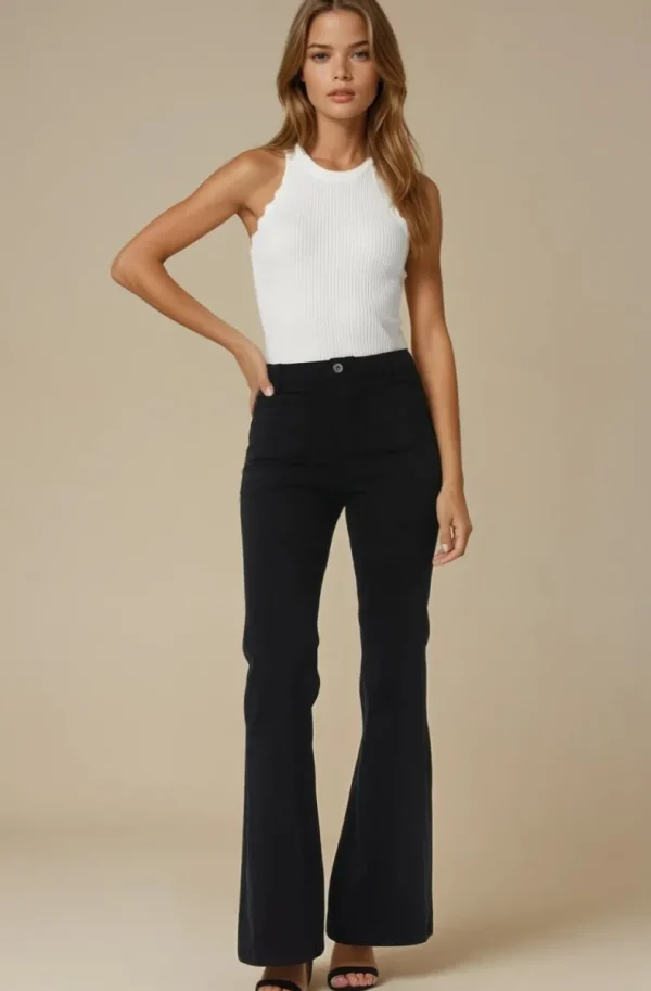 MIXED BRANDS - Flare pant with pockets 1542 - Black Clearance