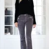 MIXED BRANDS - High waist flare velour pant with buttons H2630 - Grey Discount