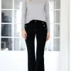 MIXED BRANDS - High waist flare velour pant with buttons H2630 - Black Outlet