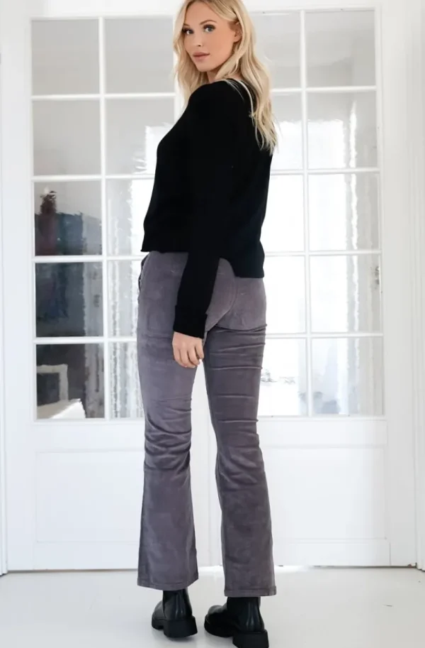 MIXED BRANDS - High waist flare velour pant with buttons H2630 - Grey Discount