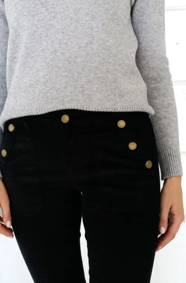MIXED BRANDS - High waist flare velour pant with buttons H2630 - Black Outlet