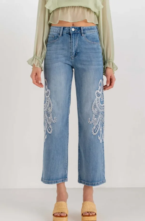 MIXED BRANDS - Jeans embroidered sides H4512 - Blue New