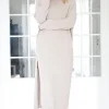 MIXED BRANDS - Knitted dress with slit 3006 - Beige Sale