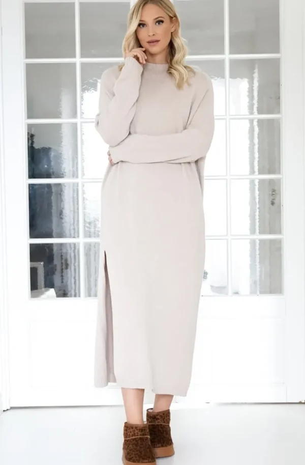 MIXED BRANDS - Knitted dress with slit 3006 - Beige Sale