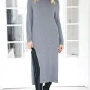 MIXED BRANDS - Knitted dress with slit 3006 - Grey Sale