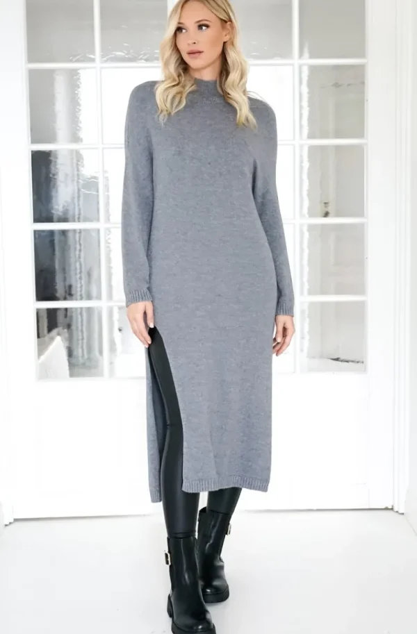MIXED BRANDS - Knitted dress with slit 3006 - Grey Sale