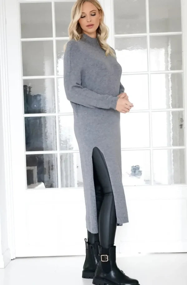 MIXED BRANDS - Knitted dress with slit 3006 - Grey Sale