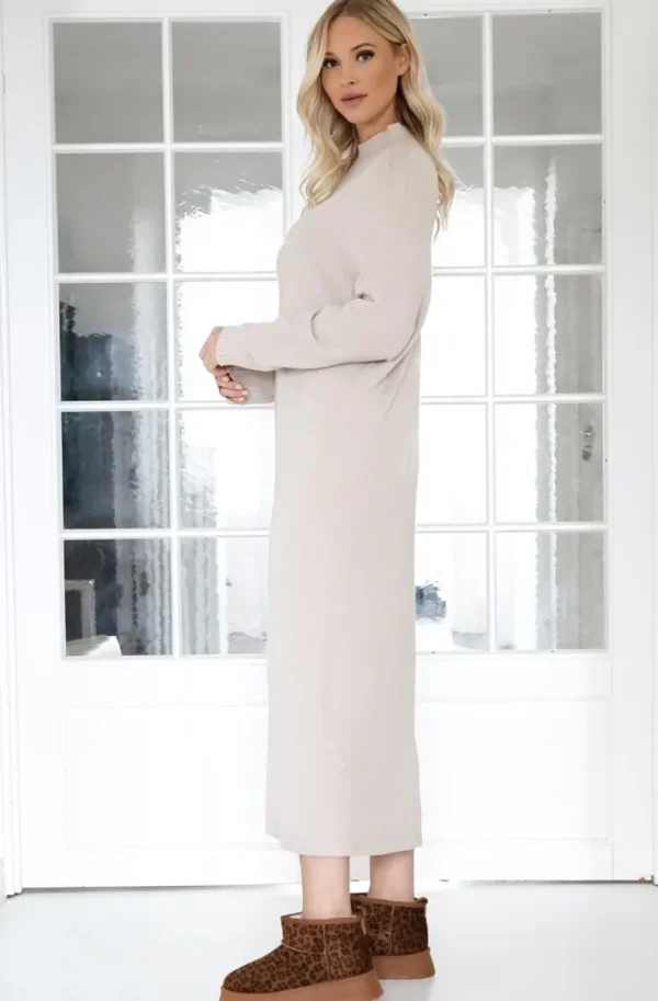 MIXED BRANDS - Knitted dress with slit 3006 - Beige Sale