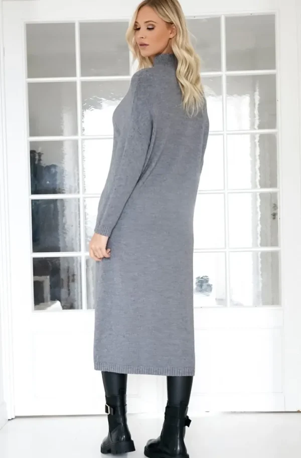 MIXED BRANDS - Knitted dress with slit 3006 - Grey Sale