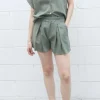 MIXED BRANDS - Linen Shorts Military Green Clearance