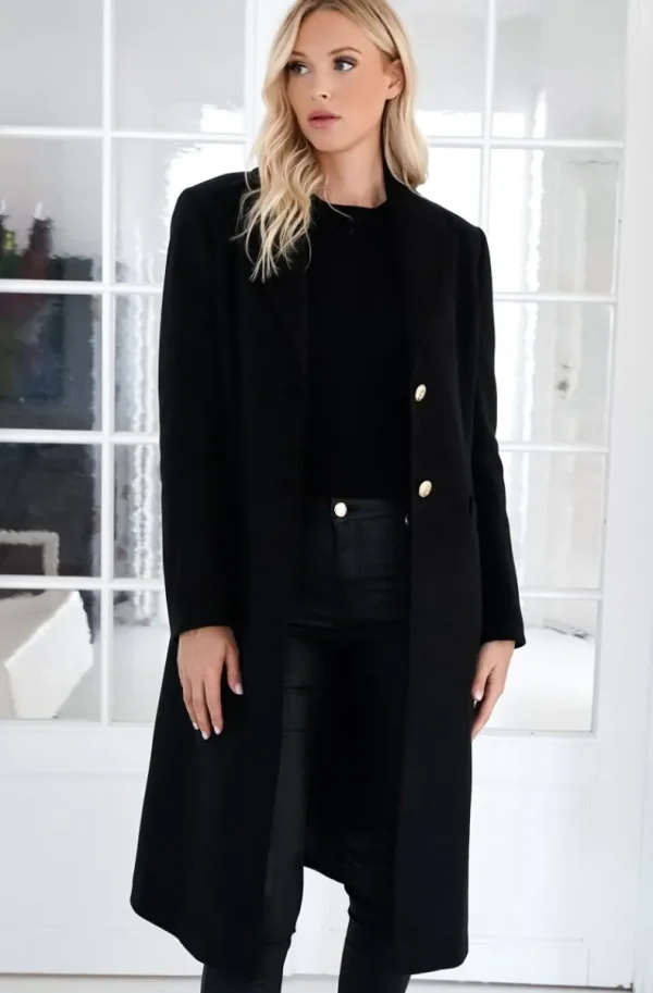 MIXED BRANDS - Long coat with gold buttons 2871 - Black Sale