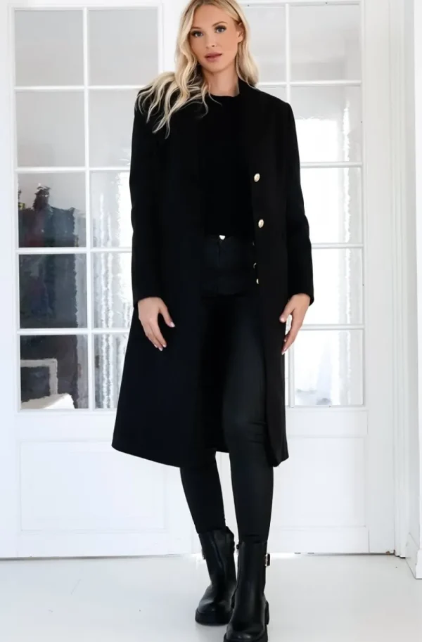 MIXED BRANDS - Long coat with gold buttons 2871 - Black Sale