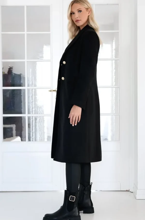 MIXED BRANDS - Long coat with gold buttons 2871 - Black Sale