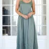 MIXED BRANDS - Long V-neck Dress - MilitaryGreen New