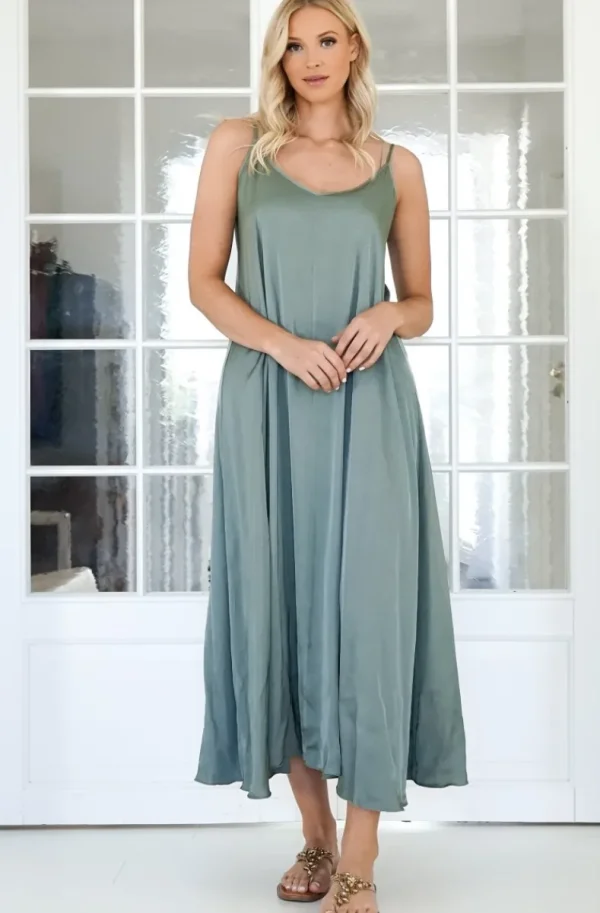MIXED BRANDS - Long V-neck Dress - MilitaryGreen New