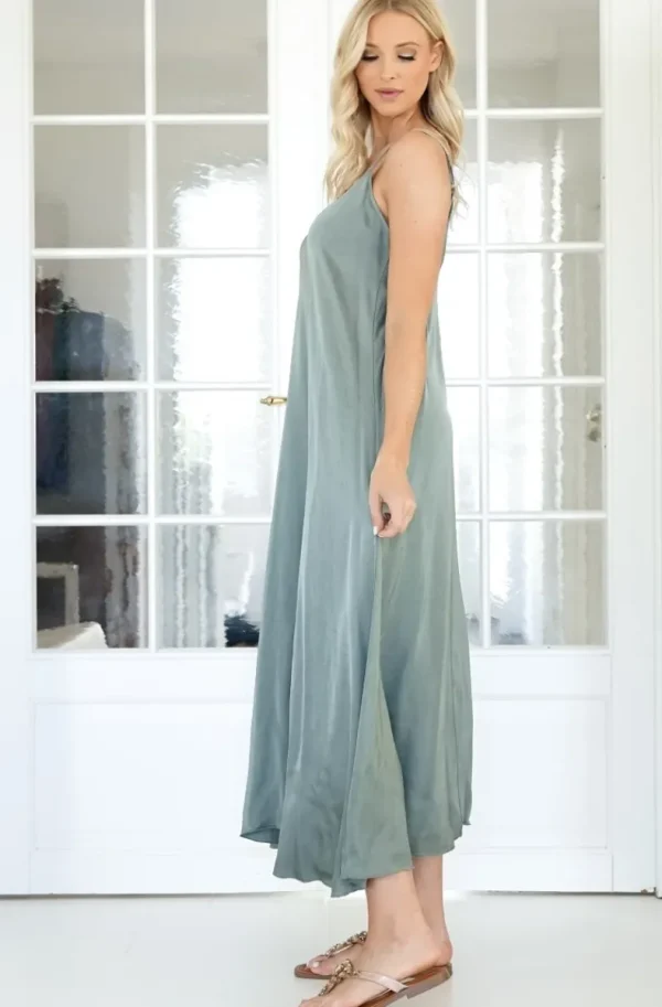 MIXED BRANDS - Long V-neck Dress - MilitaryGreen New
