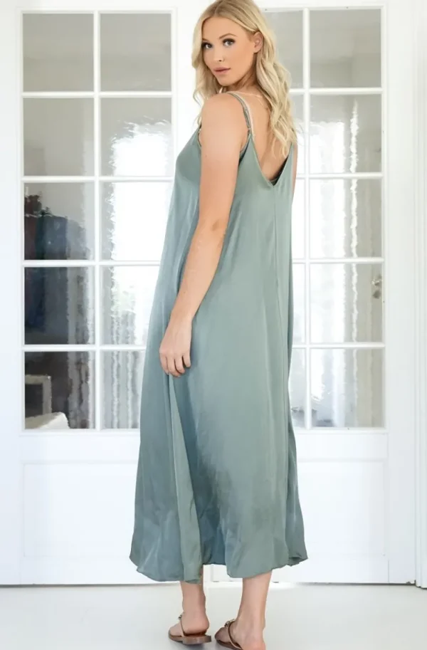 MIXED BRANDS - Long V-neck Dress - MilitaryGreen New